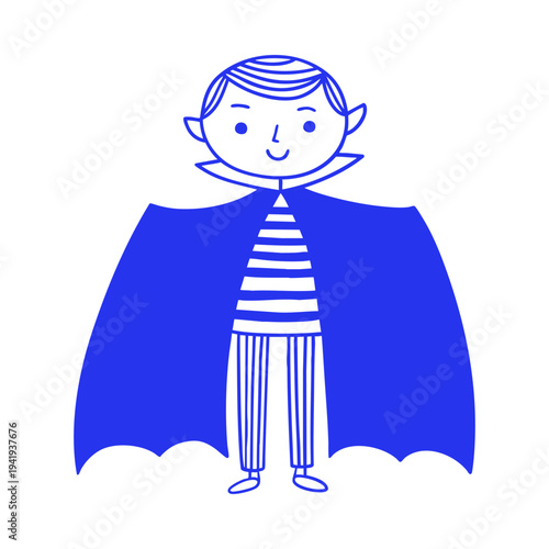 Boy Dracula Halloween Costume Character Doodle Illustration