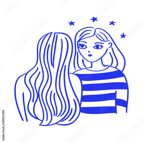 Girls Friends Social Characters Doodle Illustration