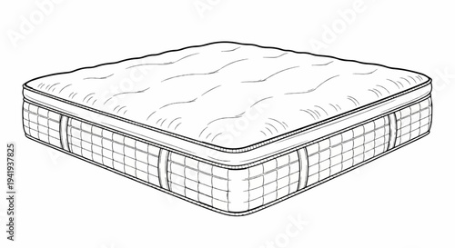 A hand-drawn outline of a plush, quilted mattress with wave-like stitching on top