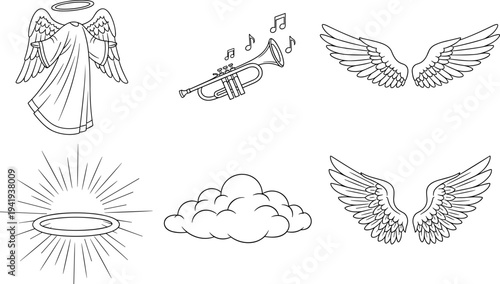 Collection of celestial and angelic graphic elements for design