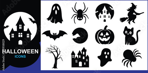 Happy Halloween Logo Icon Collection, Cute Happy Halloween Logo Design, Spooky Happy Halloween Logo Icon Set, Creative Happy Halloween Logo Graphic, Festive Happy Halloween Logo Illustration.
