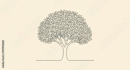 Stylized Tree Illustration with Detailed Foliage and Branches.