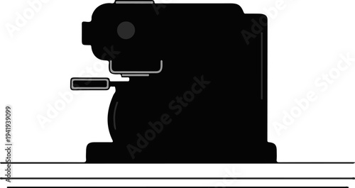 A simple black cartoon-style coffee maker on a white background