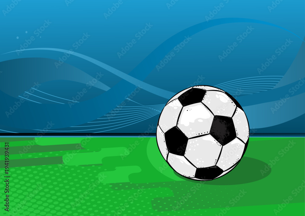 Naklejka premium Soccer ball on field, sports banner vector illustration