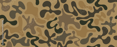Hunting camouflage pattern with green brown desert shapes