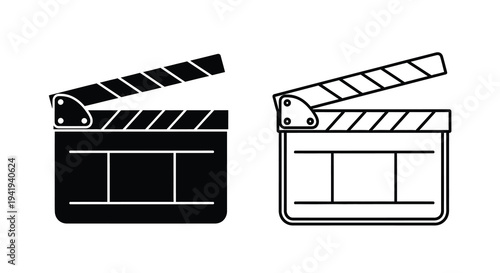 Two film clapperboards in varying styles a stark black silhouette