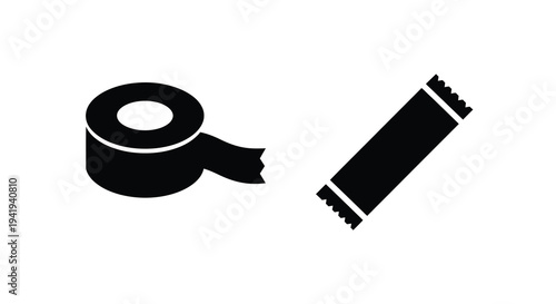 Tape roll and a piece of tape in a flat design silhouette