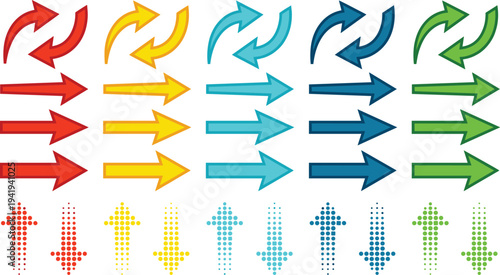 Colourful Vector Arrow Set, Directional Symbols, Pointing Icons, Dotted Up Down Arrows, Cycle Refresh Signs