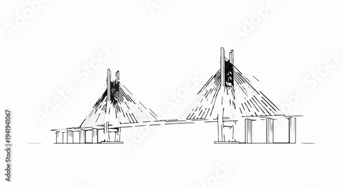 A dramatic sketch of a cable-stayed bridge with two towers