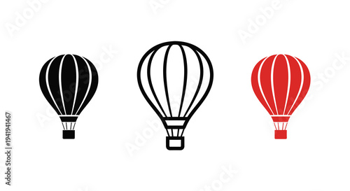Three hot air balloons in varying styles a bold silhouette