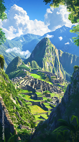 Historic Machu Picchu Ruins Surrounded By Lush Green Mountain Landscape high resolution picture