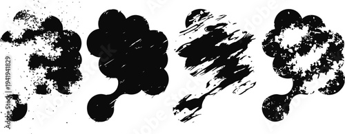 black grunge ink splatter blot brush stroke shapes abstract artistic design elements, distressed rough textured stains
