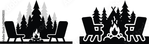 Abstract silhouette of two gothic castles with fiery effects