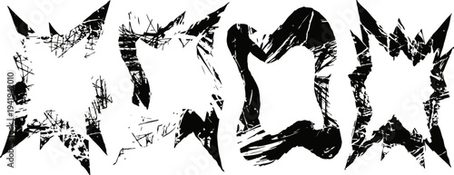 Grunge black frames set with distressed textured edges for design, overlay, or background