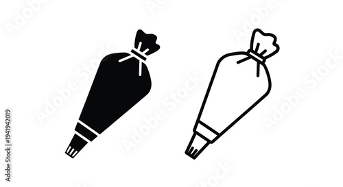 Two pastry bags one filled and one outline in a minimalist silhouette