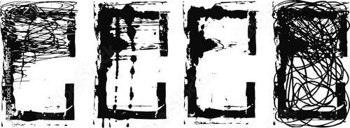 creative grunge alphabet letters c, e, b with textured black ink splash effects on white background