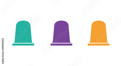 Three colorful thimble shapes displayed in a simple arrangement silhouette