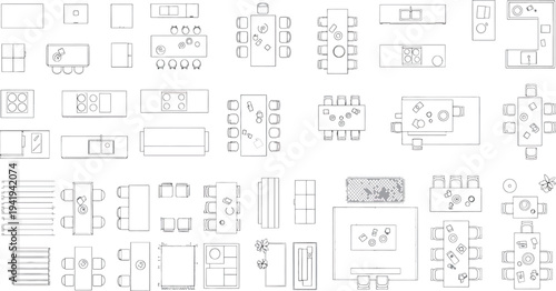 A collection of various technical blueprint drawings isolated on transparent background