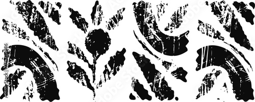 abstract black and white grunge floral patterns vintage distressed textures and botanical ornament designs