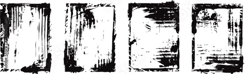 abstract distressed black and white grunge frames with rough textured borders