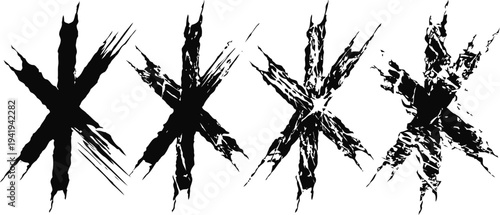 black grunge asterisk symbols set distressed ink splatter decorative stars for design