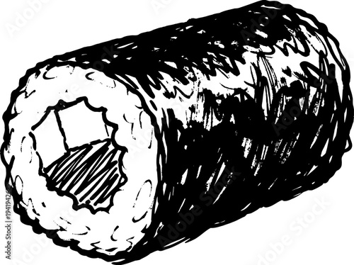 Sushi roll illustration hand drawn japanese food maki with seaweed and rice, traditional asian cuisine snack