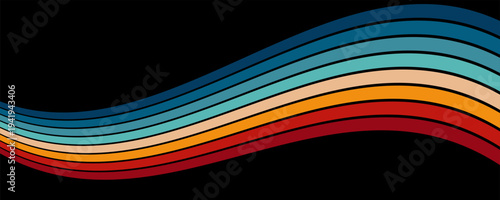 Abstract background of rainbow groovy Wavy Line design in 1970s Hippie Retro style. Vector pattern ready to use for cloth, textile, wrap and other.