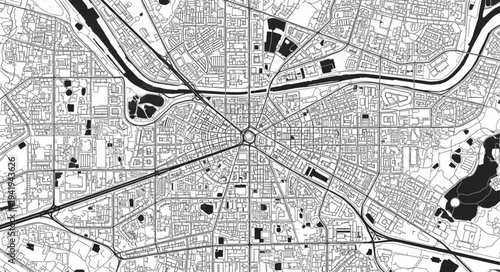 Detailed Black and White City Map Illustration.