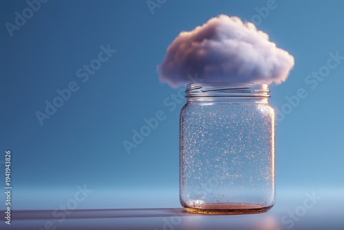 Cloud in a jar with soft light against a blue background during sunset