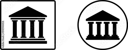 Modern bank building icons in rectangle and circle shapes for business and finance designs