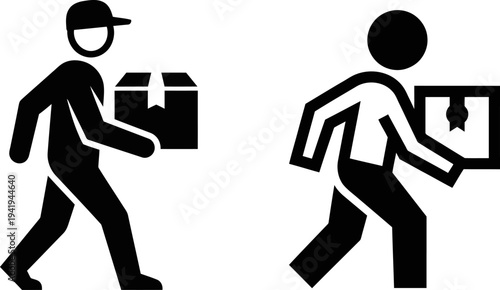 Delivery person carrying packages and boxes, representing logistics and shipping services
