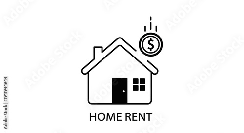 Minimalist home rent icon with dollar sign and house symbol