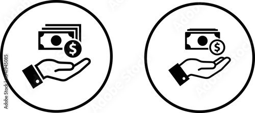 Hand Holding Cash and Dollar Coin Icons , Financial Transaction and Payment Concept Illustrations