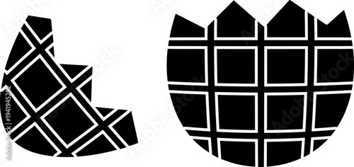 Cracked Easter egg black silhouette isolated.
Easter egg cracked in half  flat vector illustration.
Transparent background. SVG.