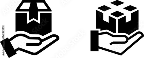 Hands holding package and box in modern delivery concept