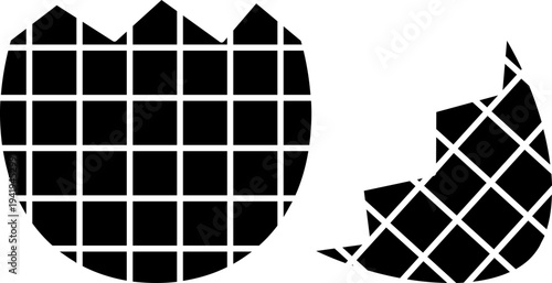 Cracked Easter egg black silhouette isolated.
Easter egg cracked in half  flat vector illustration.
Transparent background. SVG.