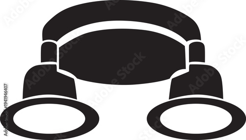 Isolated studio headphones equipment for music and audio entertainment featuring a black headset icon vector illustration on both white and black backgrounds for stereo sound listening