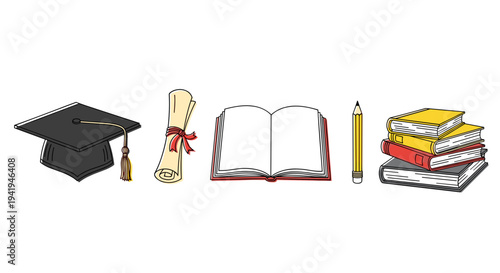 A happy man is leisurely walking his smiling dog on a leash, with a cozy dog house and a full food bowl floating nearby, depicting a caring pet owner enjoying time with his companion.