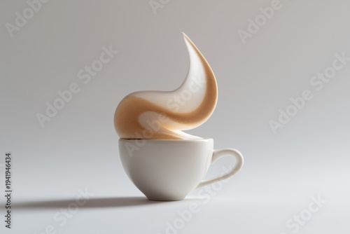 Cup of cream with a swirling design sitting on a plain surface in a simple indoor setting during the day