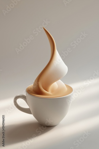 Swirl of soft serve ice cream in a cup placed indoors with light hitting the surface around it
