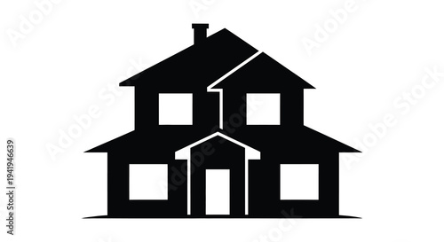 A stark black house shape is presented against a white background a compelling silhouette high quality