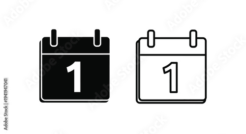 Two calendar icons one filled and one outlined displaying the first of the month silhouette