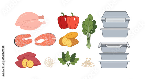 Healthy meal preparation with fresh ingredients and storage containers