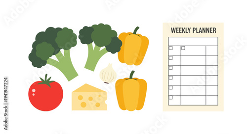 Weekly meal planning with fresh vegetables in modern design