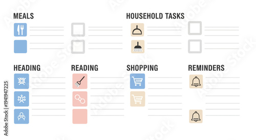 Simple icon checklist for organizing meals, tasks, and reminders