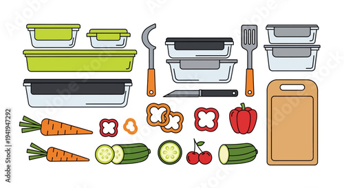 Kitchen organization with containers and fresh ingredients in a simple design