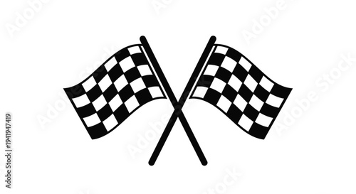 Two checkered flags crossed in a striking black silhouette