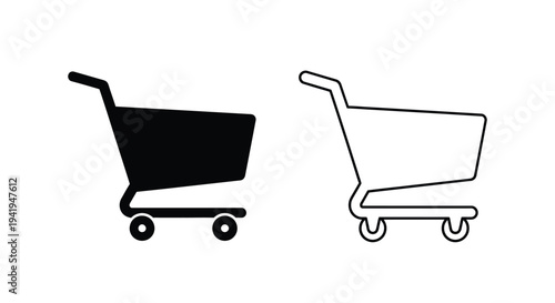 Two shopping cart icons one filled and one outlined a stark contrast silhouette