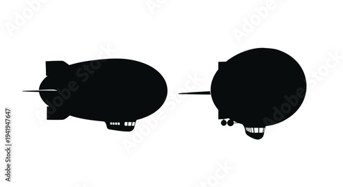 Two airships displayed in a stark black silhouette