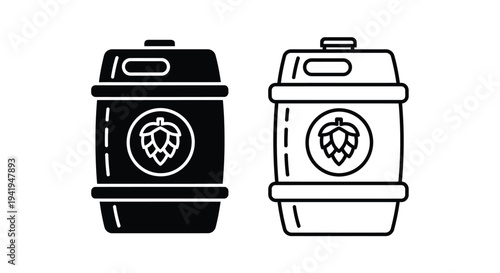 Two beer kegs one filled and one empty in a stark silhouette